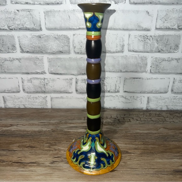 Vintage Gouda Holland Pottery Candlestick 11.5” Folk Art Signed - Picture 5 of 11